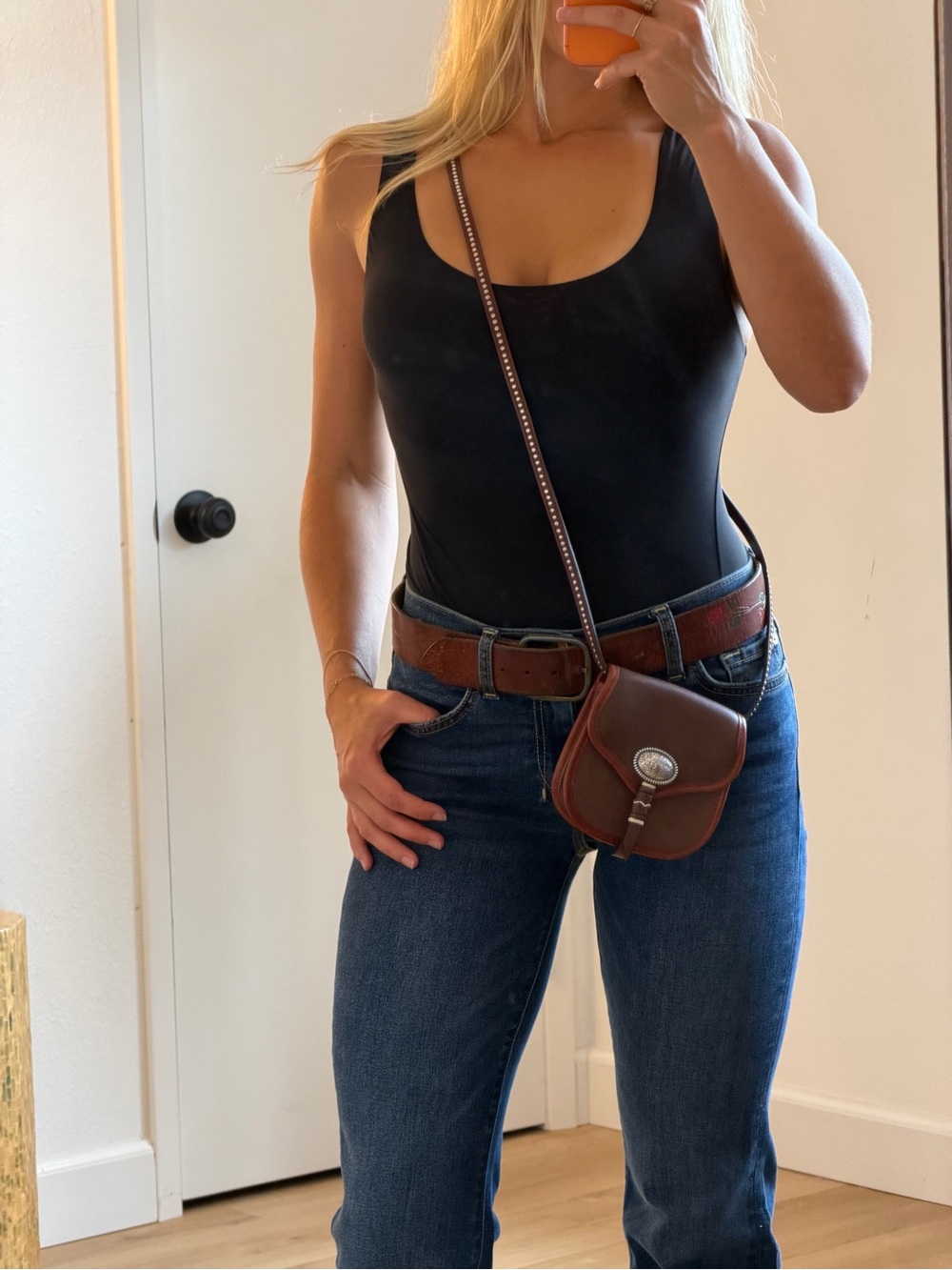 Brighton Brown Western Concho Studded Crossbody Bag